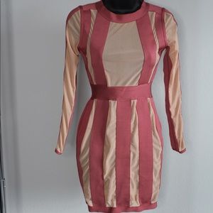 Mesh Mauve Striped Bodycon Dress